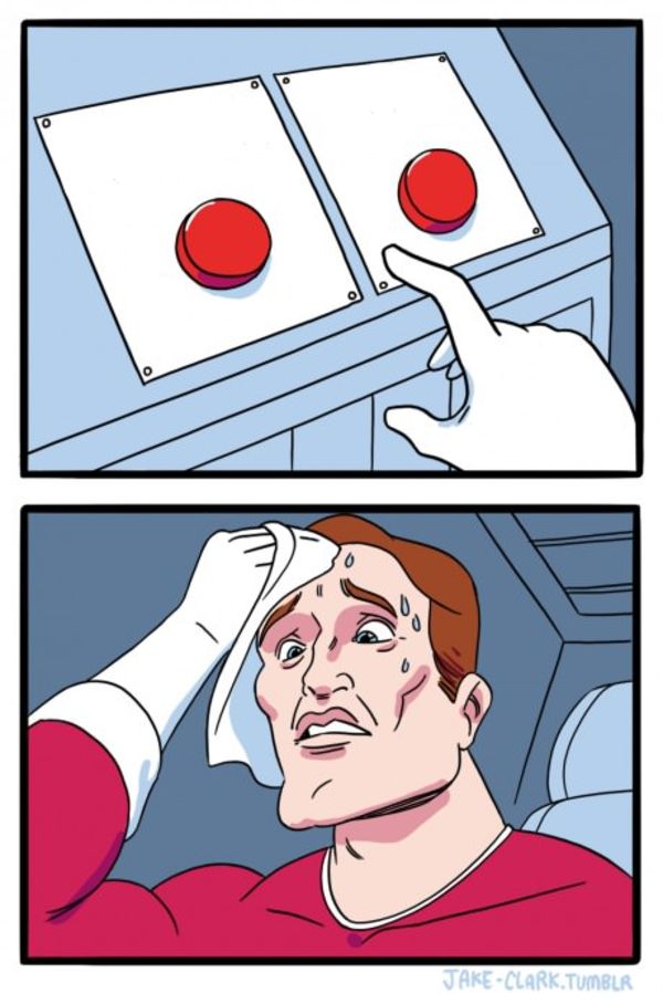 Two Buttons meme about Frenchie Bulldog