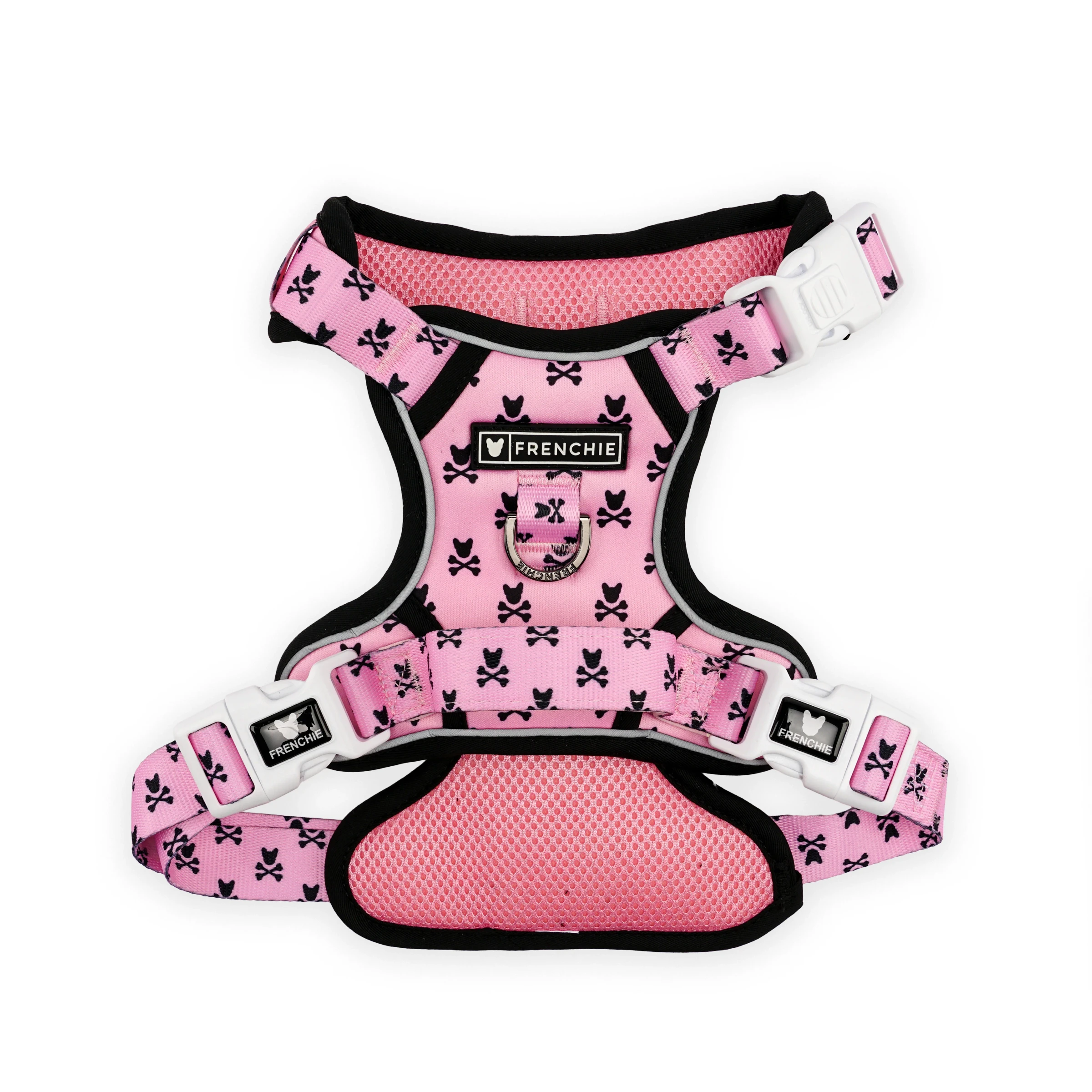Adjustable harness, pink print, seen from above